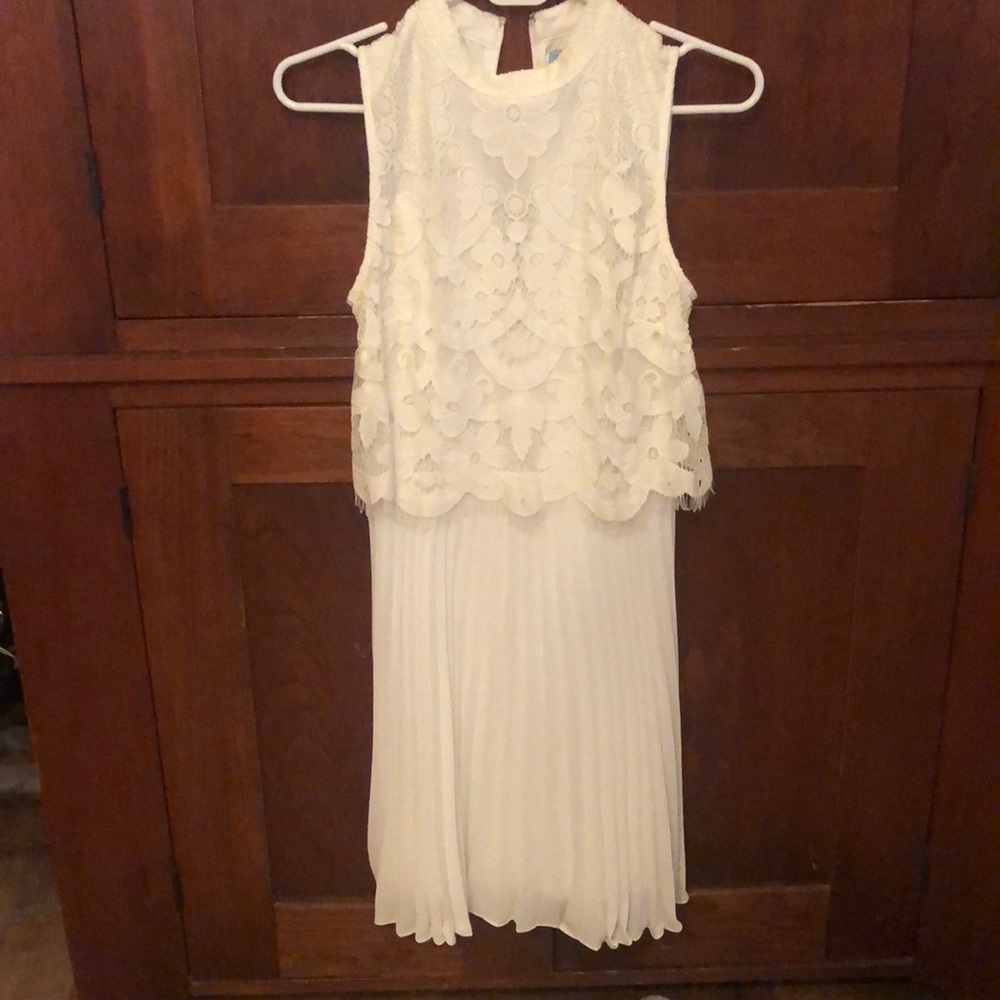 Pleated Chiffon and Lace Popover Dress